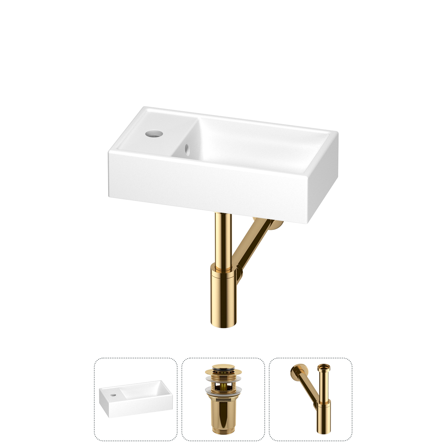 

Раковина Wellsee WC Area 202010493 40х22 с донным клапаном и сифоном (цвет набора золото), Белый, 202010493