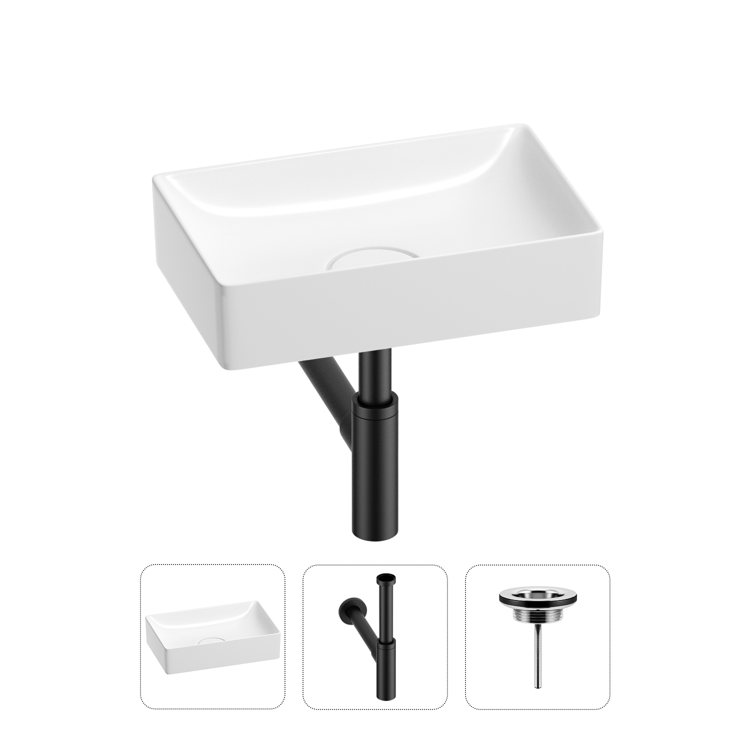 

Раковина для ванной Wellsee Pure BY Wellsee 201001217 в наборе 3 в 1, Черный, 201001217