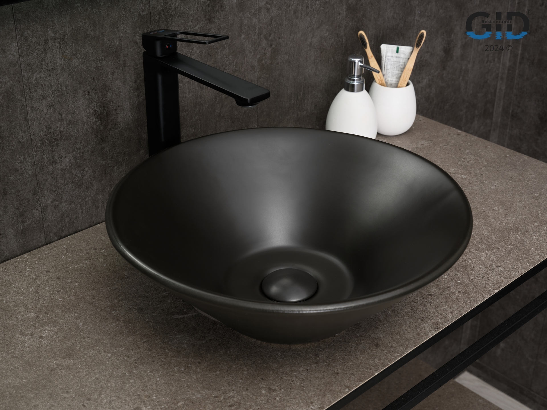 

Раковина Gid Esfera N9102bg накладная 42х42 черный графит, Esfera N9102bg