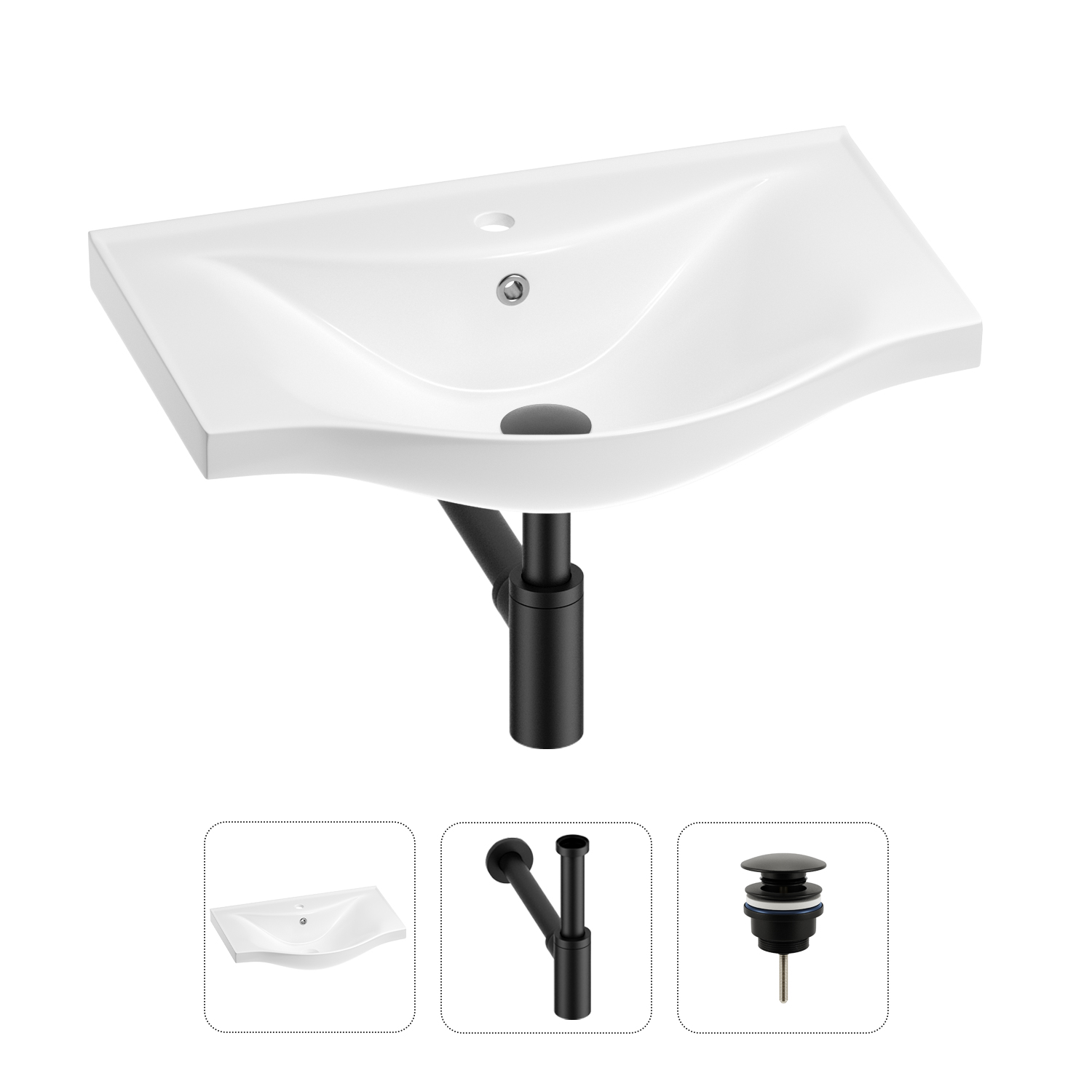 

Раковина для ванной Wellsee Bisou 201001627 в наборе 3 в 1, Белый, 201001627