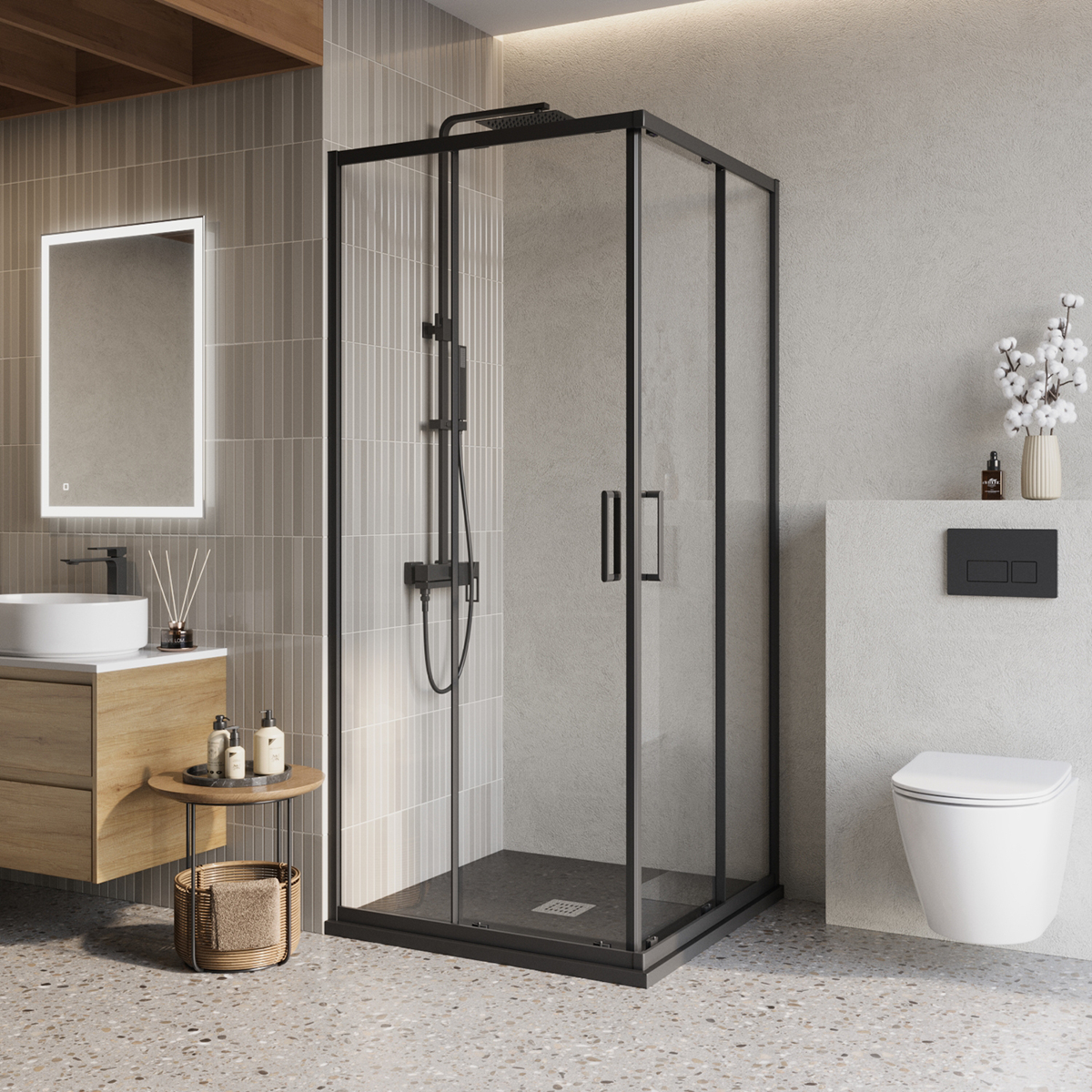 

Душевой уголок BelBagno Luce LUCE-A-2-90-C-NERO 90х90 профиль черный матовый, стекло прозрачное, LUCE-A-2-90-C-NERO