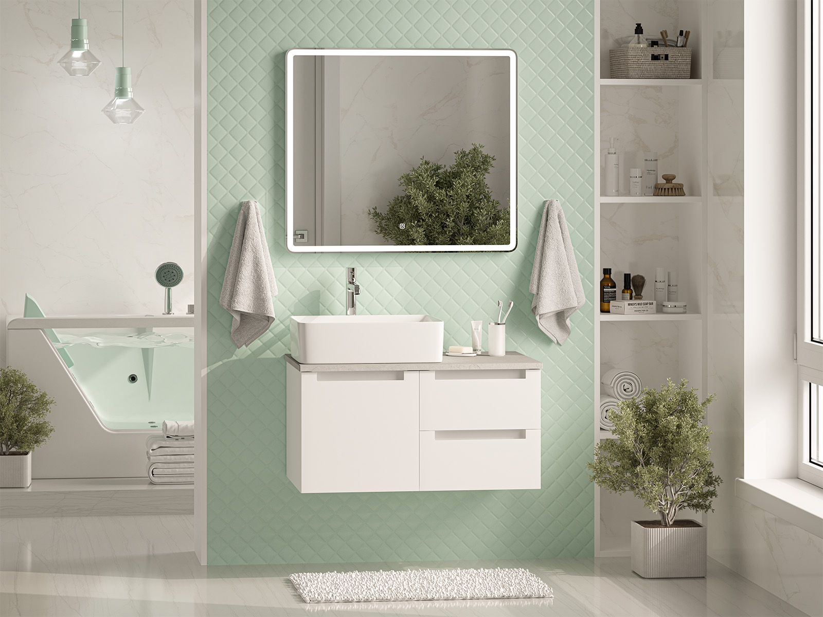 

Мебель для ванной Brevita Cargo 80 подвесная, 2 ящика, 1 дверца, белая, Белый матовый, CAR-01080-011П2Я