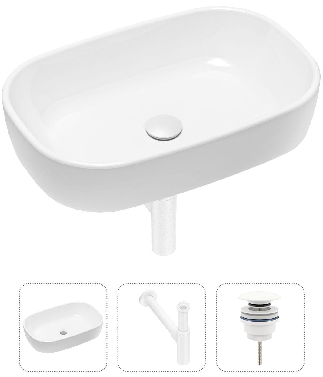 

Комплект 3 в 1 Lavinia Boho Bathroom Sink 21520044: накладная фарфоровая раковина 54 см, металлический сифон, донный клапан, Белый, 21520044