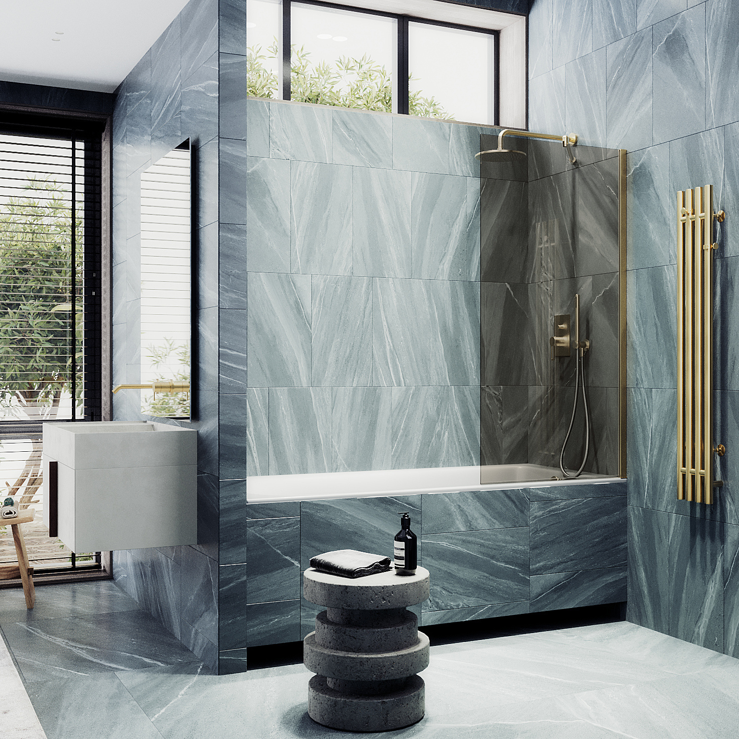 

Шторка на ванну Maybah Glass MGV-70-3ш 80х140 см, профиль золото, стекло бронза, MGV-70-3ш