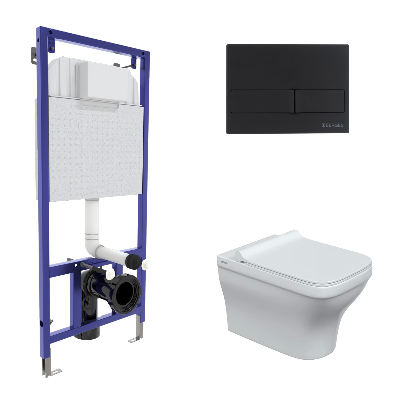 

Комплект Berges Wasserhaus 042449 инсталляция Novum + унитаз Strati Rimless + кнопка L5 черная, Белый, 042449