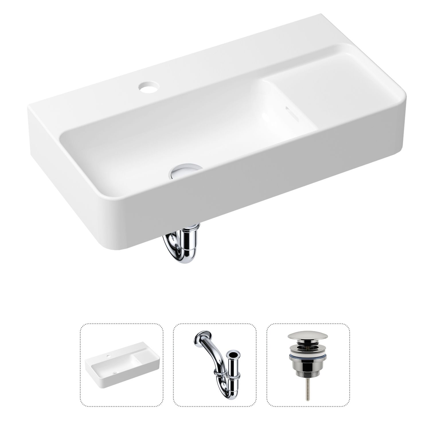 

Комплект 3 в 1 Lavinia Boho Bathroom Sink 21520489: накладная фарфоровая раковина 60 см, металлический сифон, донный клапан, Белый, 21520489