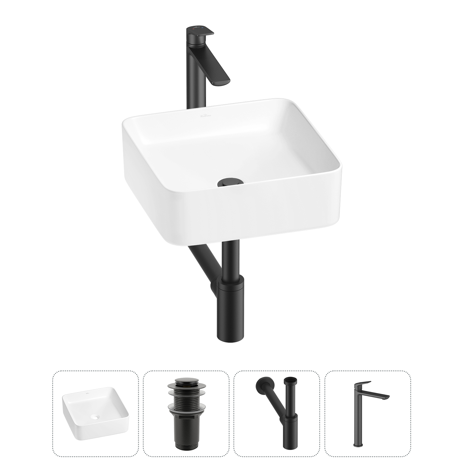 

Раковина накладная Wellsee Mint 20212458R в наборе 4 в 1, Белый, 20212458R