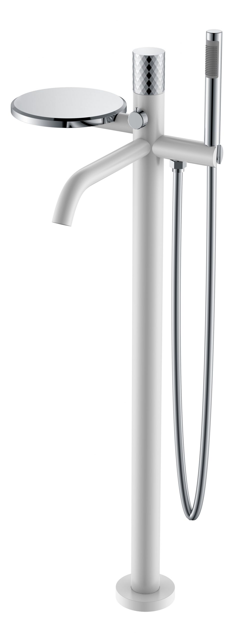 

Смеситель для ванны с душем Boheme Stick 129-WCR напольный, белый, хром diamond, Хром / белый, Stick 129-WCR