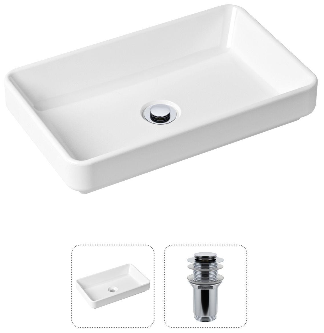 

Комплект 2 в 1 Lavinia Boho Bathroom Sink 21520808: накладная фарфоровая раковина 55 см, донный клапан, Белый, 21520808