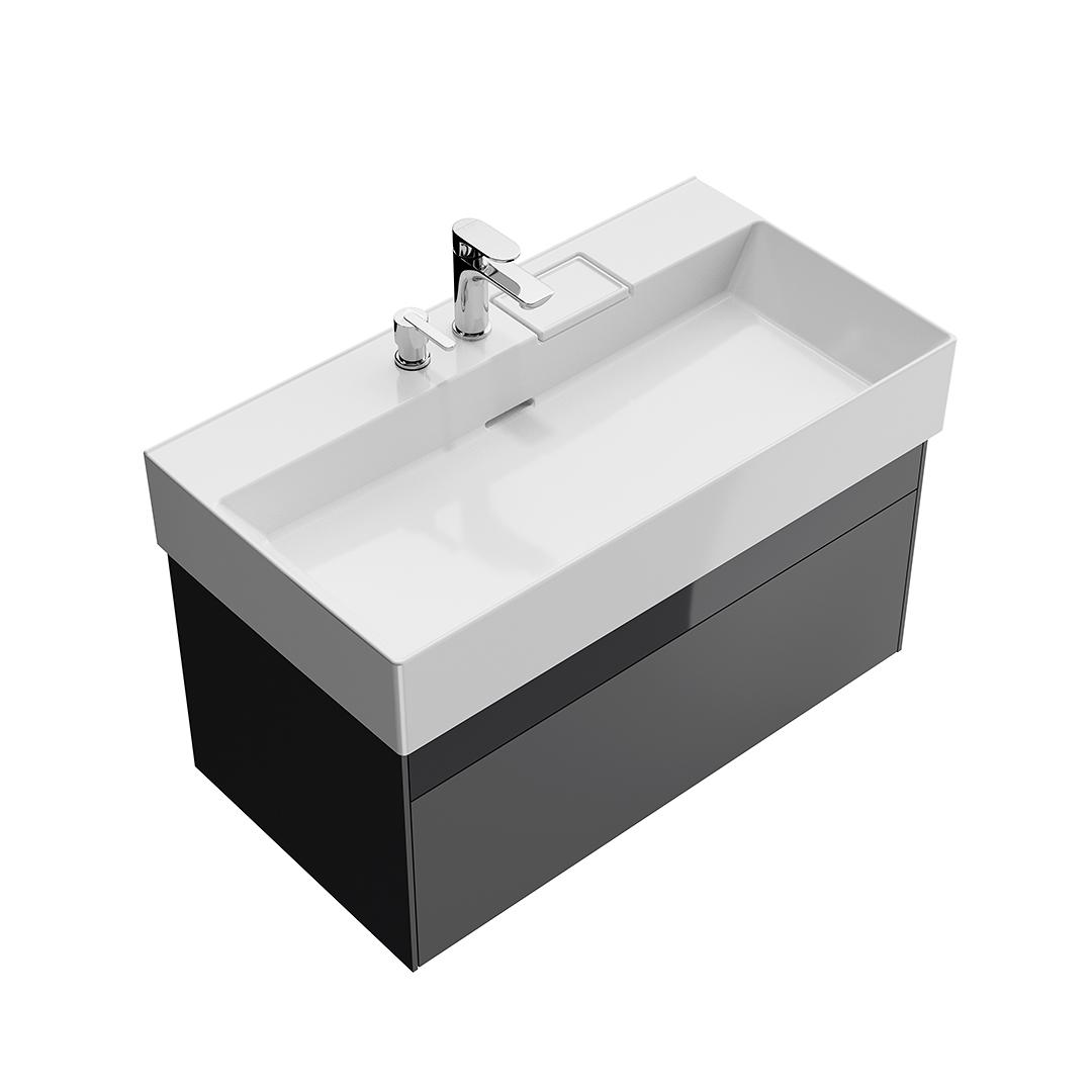 

Тумба с раковиной с 2 отверстиями Kerama Marazzi Logica 90 подвесная с 2 ящиками стальной серый, Logica 90