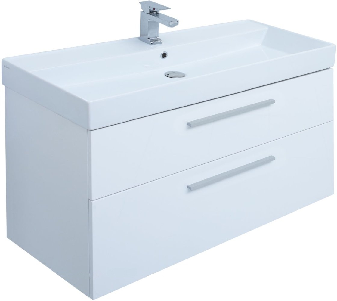 

Тумба с раковиной Aquanet Nova 100 белый (2 ящика), Белый глянцевый, Nova 00249922