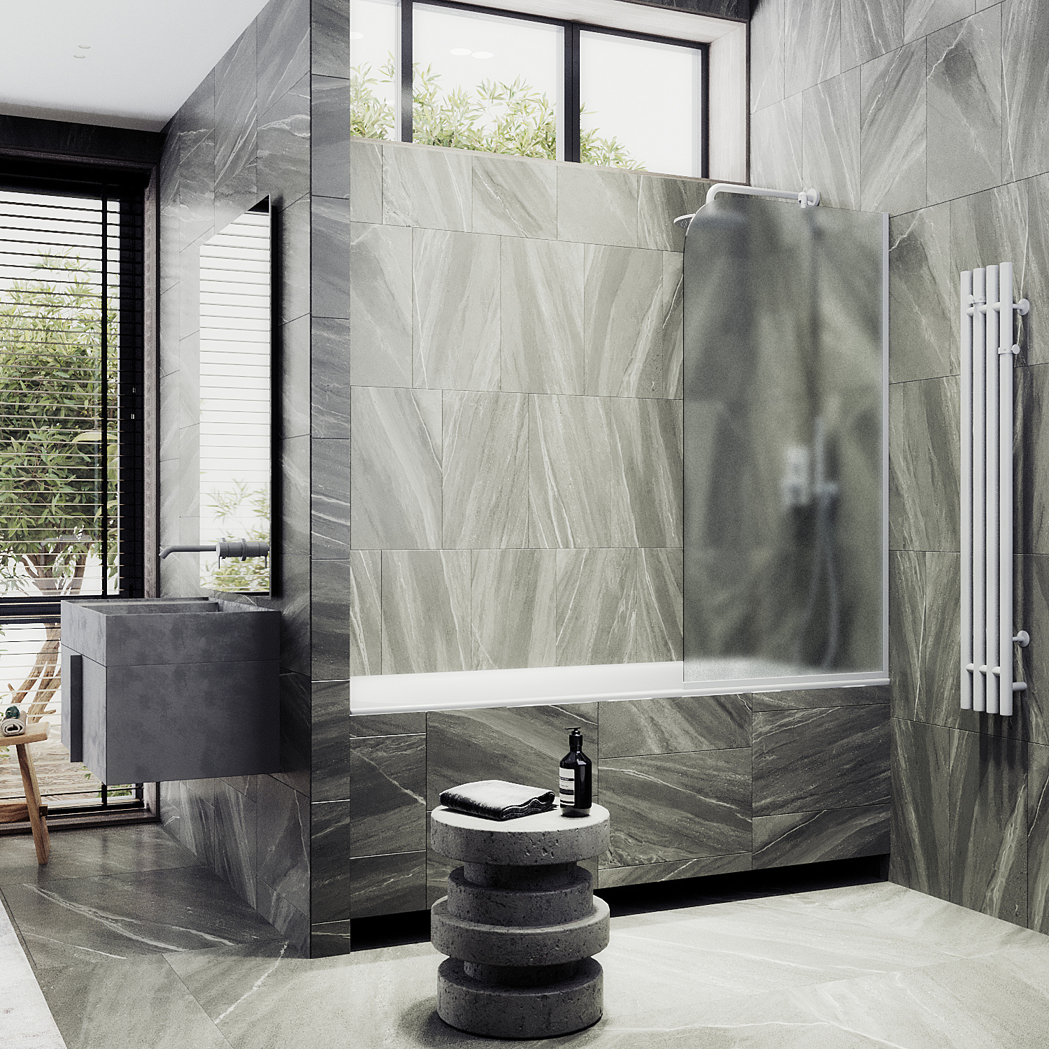 

Шторка на ванну Maybah Glass MGV-95-1у 90х140 см, профиль белый, стекло сатин, MGV-95-1у