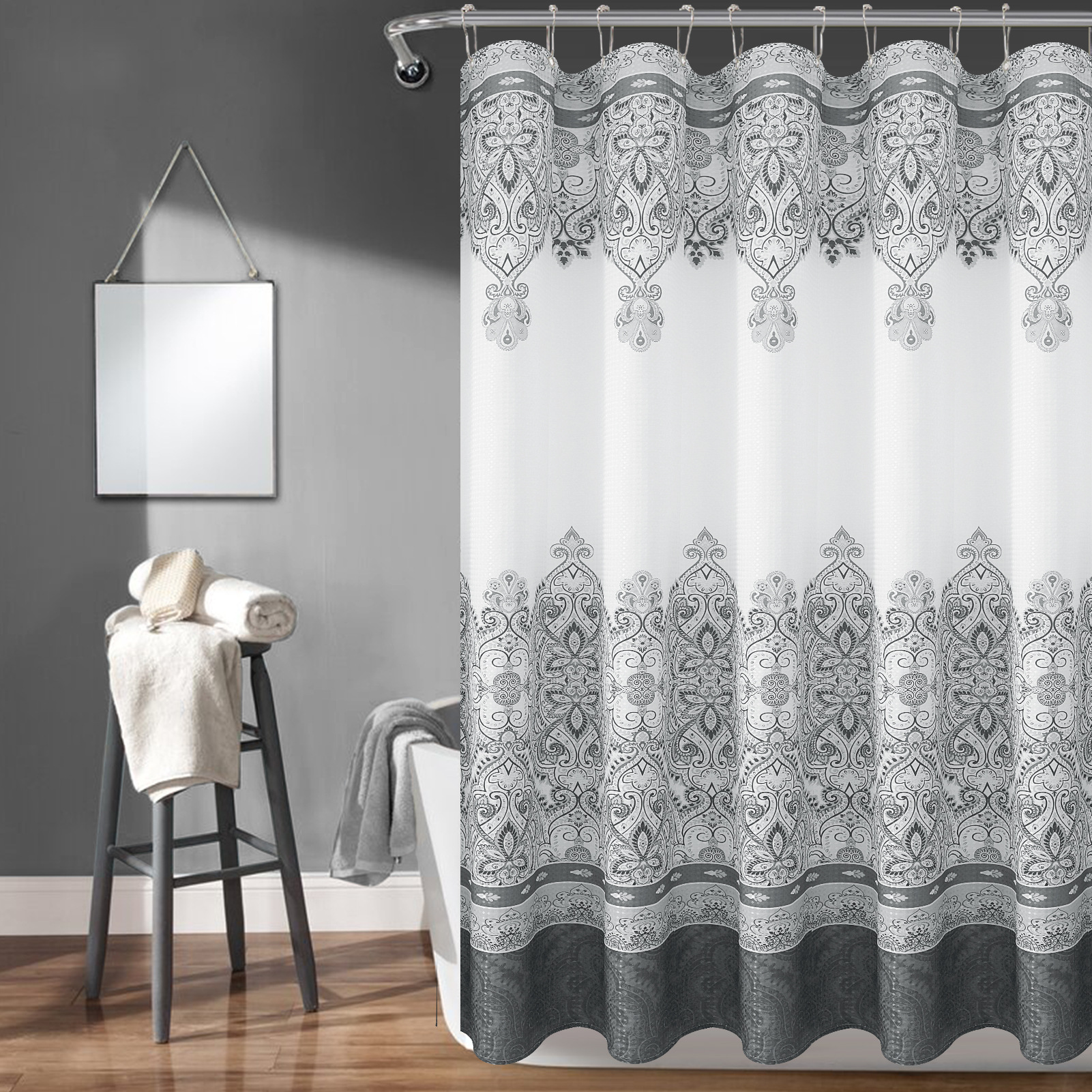 

Штора для ванной Carnation Home Fashions Ahura Grey 183х213, Серый, AHA213GRY