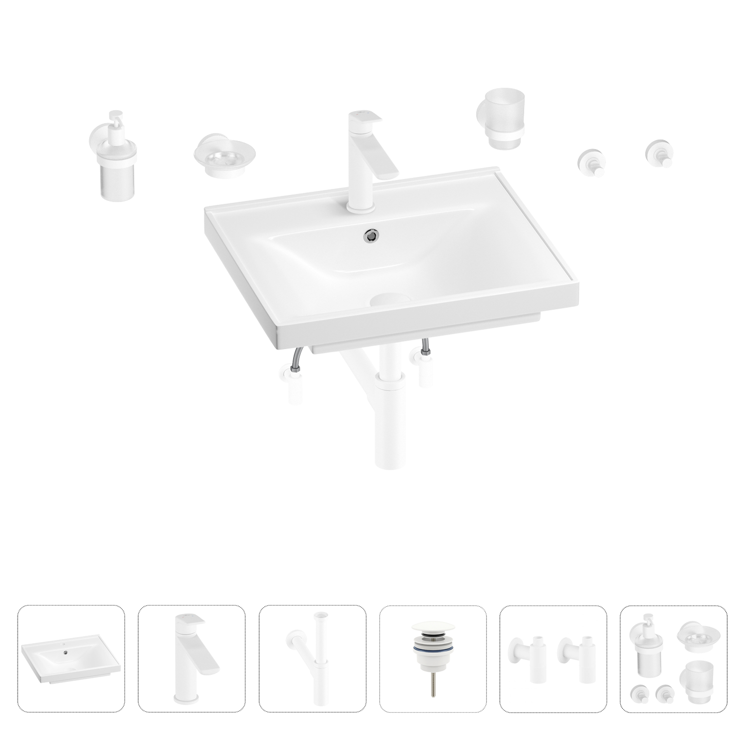 

Раковина для ванной Wellsee FreeDom 201006885 в наборе 9 в 1, Белый, 201006885