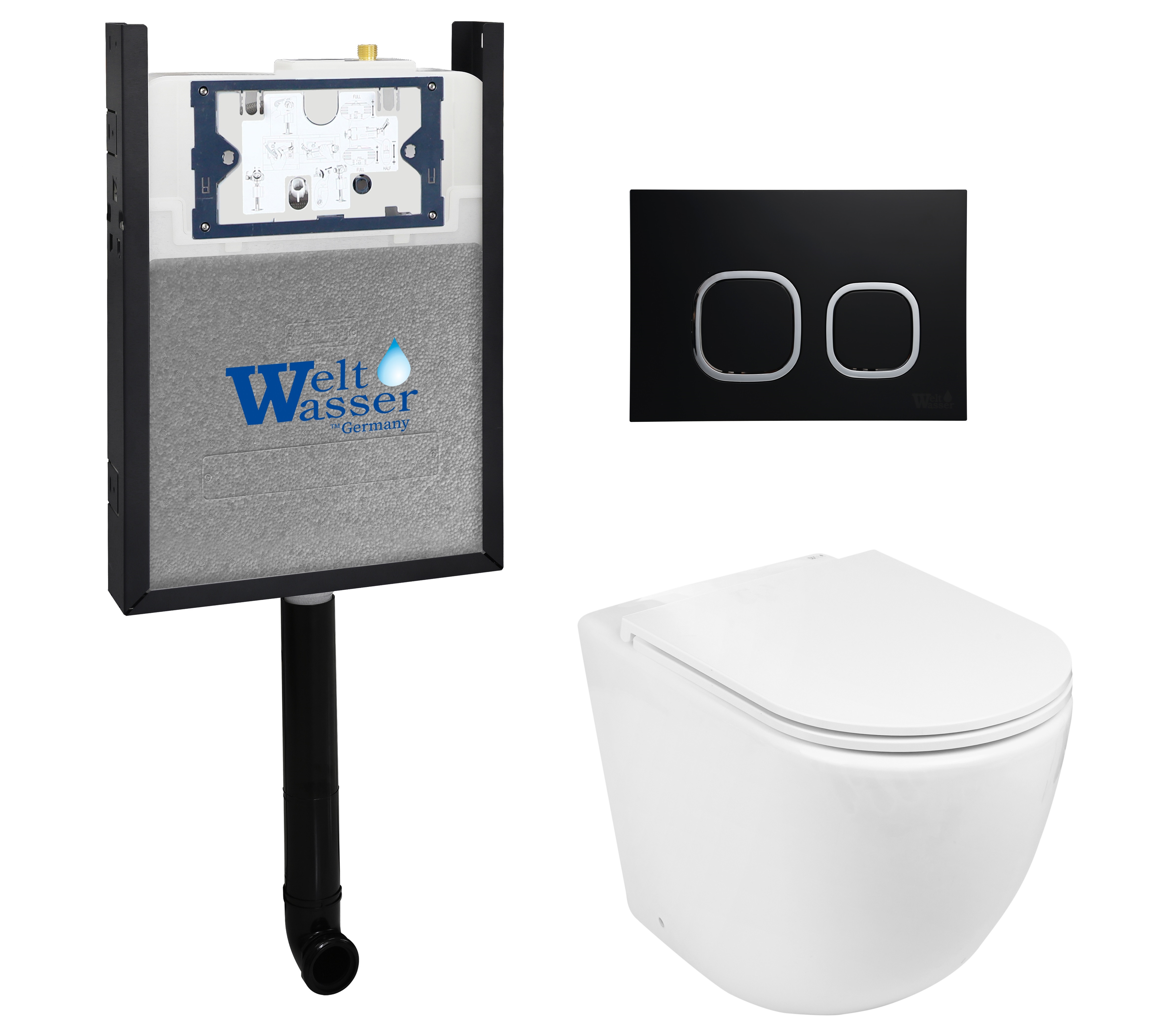 

Комплект WeltWasser 10000011792 унитаз SK Merzbach 002 GL-WT + инсталляция AMBERG 404 + кнопка Amberg RD-BL, Белый глянцевый, 10000011792