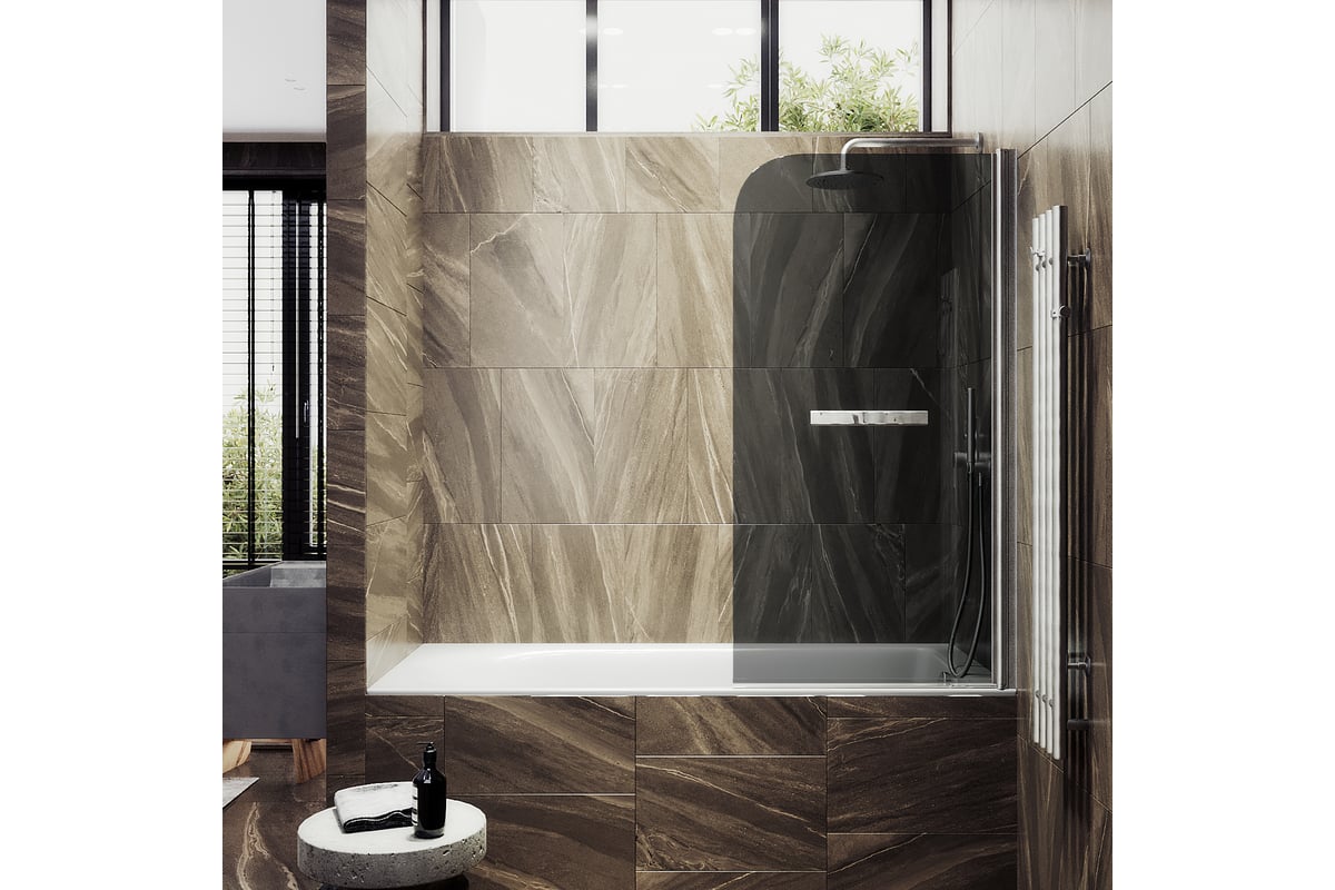 

Шторка на ванну Maybah Glass MGV-767-5 40х140 см, профиль хром матовый, стекло графит, MGV-767-5