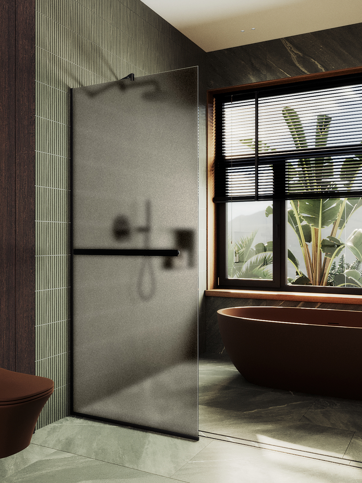 

Душевая перегородка Maybah Glass MGD-710-6у 109х195 см, профиль черный, стекло бронза матовое, MGD-710-6у