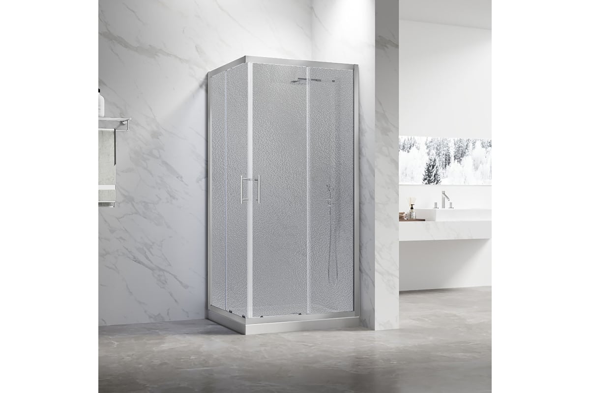 

Душевой уголок Veconi Rovigo RV-27CH Pear 80х80 профиль хром, стекло рифленое, RV27CH-8080-02-C8