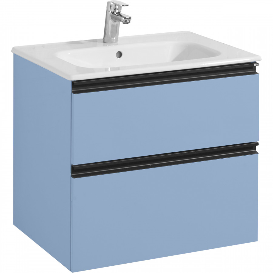 

Тумба с раковиной Roca Domi 60 подвесная, 2 ящика, небесный синий матовый, Голубой матовый, ZRU9307870