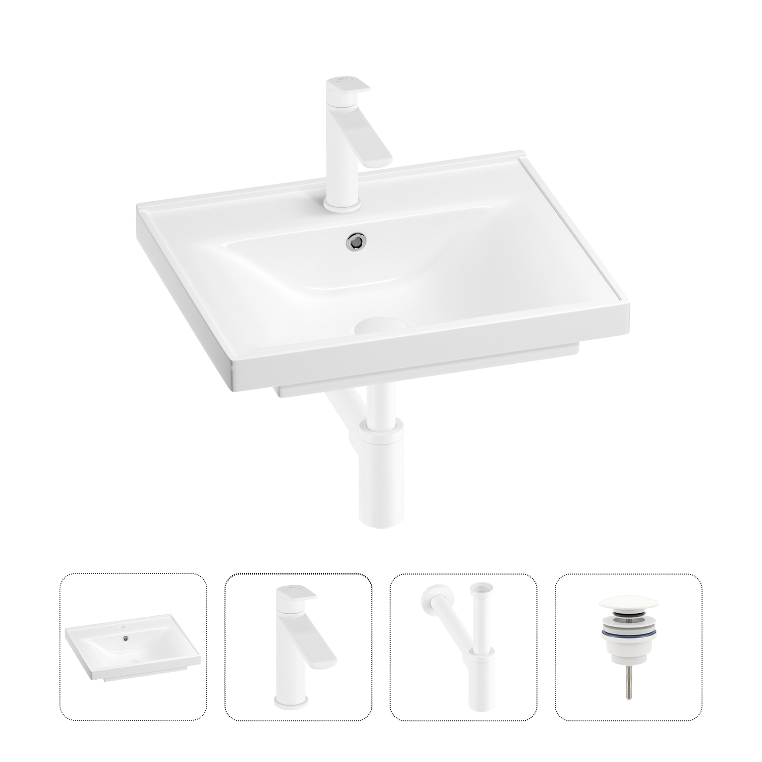 

Раковина для ванной Wellsee FreeDom 201003105 в наборе 4 в 1, Белый, 201003105