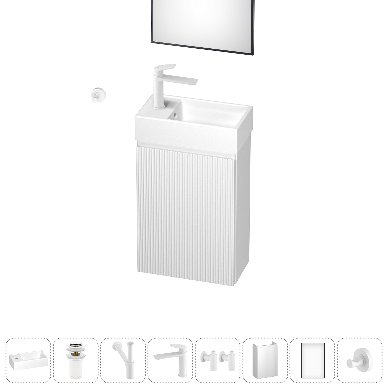 

Тумба с раковиной Wellsee WC Area 40 L подвесная, белый (зеркало, донный клапан, сифон, смеситель, угловые вентили, крючок (цвет набора белый)), Белый матовый, 202010514