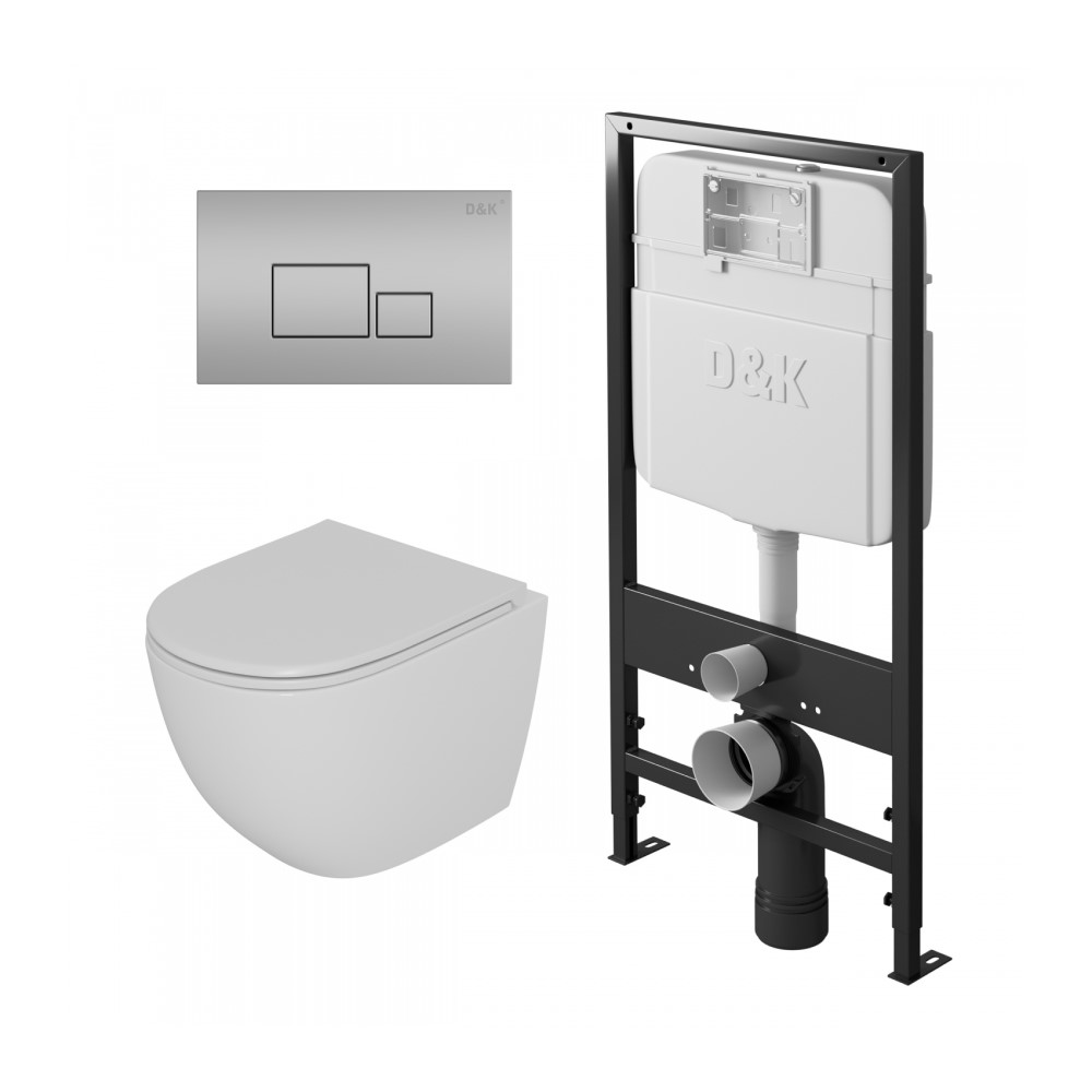 

Комплект инсталляция D&K DI8055119 + унитаз D&K Matrix DT1396016 + кнопка D&K Quadro DB1519002, Белый, DI8055119