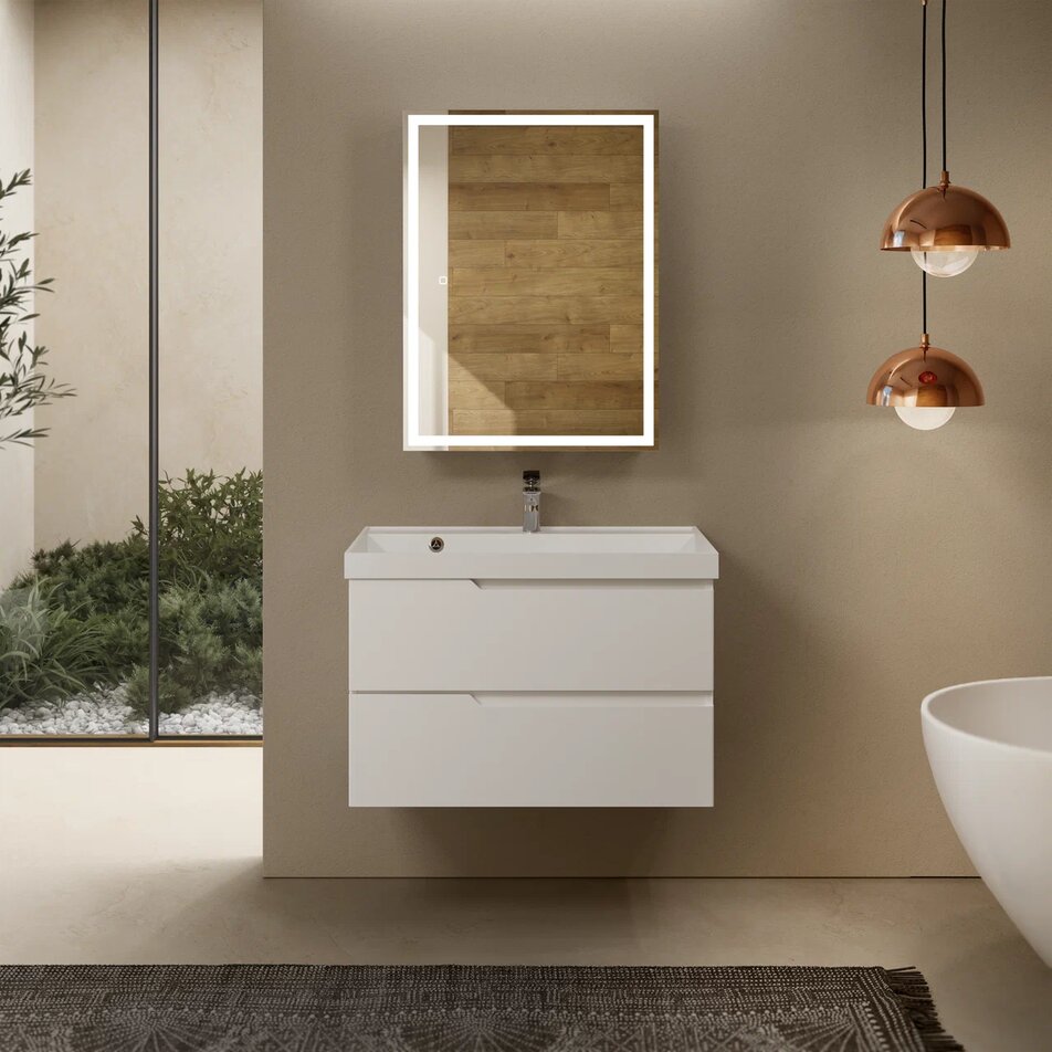 

Тумба с раковиной AQUAme S3 80 подвесная, 2 ящика, белый глянец, AQM900380WH