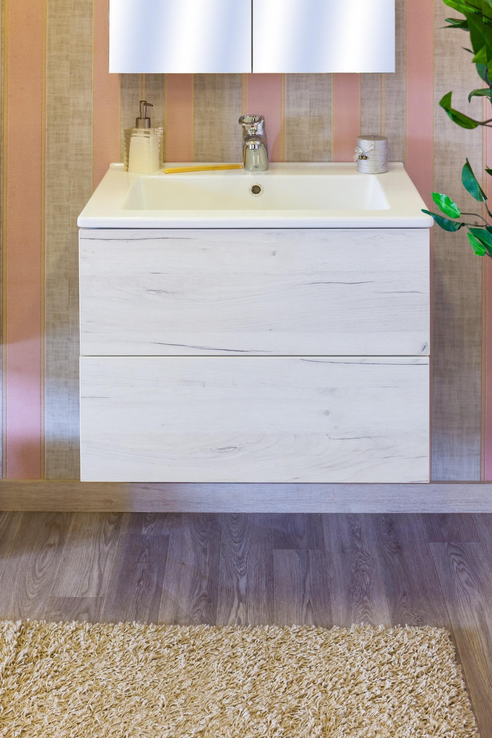 

Тумба с раковиной Sanflor Чикаго 75 дуб крафт белый (раковина Kerama Marazzi Piano 75), Светлое дерево, Чикаго 75