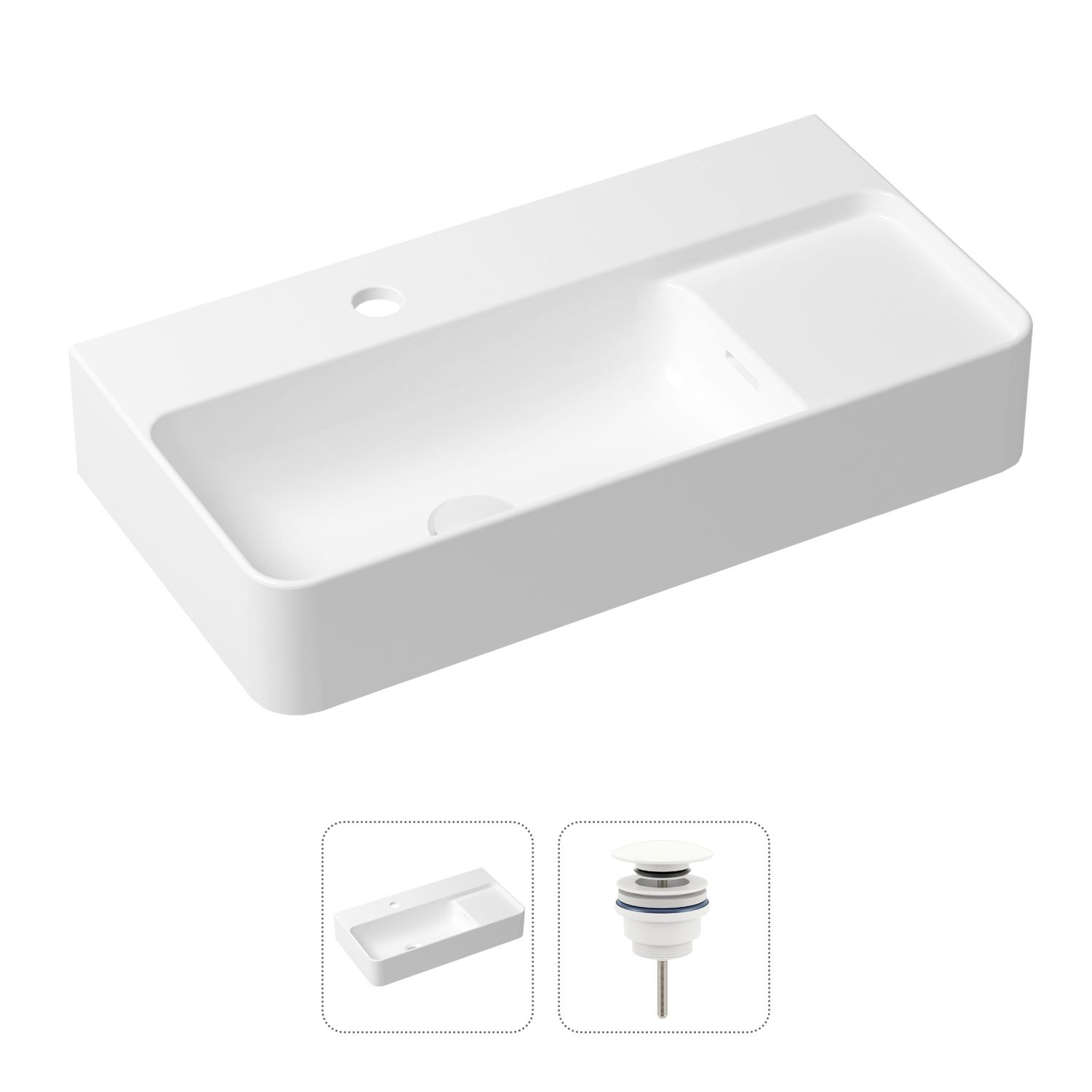 

Комплект 2 в 1 Lavinia Boho Bathroom Sink 21520886: накладная фарфоровая раковина 60 см, донный клапан, Белый, 21520886