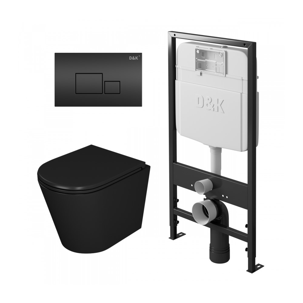 

Комплект инсталляция D&K DI8055119 + унитаз D&K Venice DT1026025 + кнопка D&K Quadro DB1519025, Черный, DI8055119