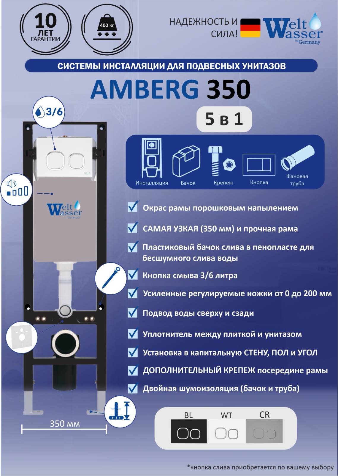 

Инсталляция для унитазов WeltWasser WW INS Amberg 350 без кнопки, Черный, Amberg 350