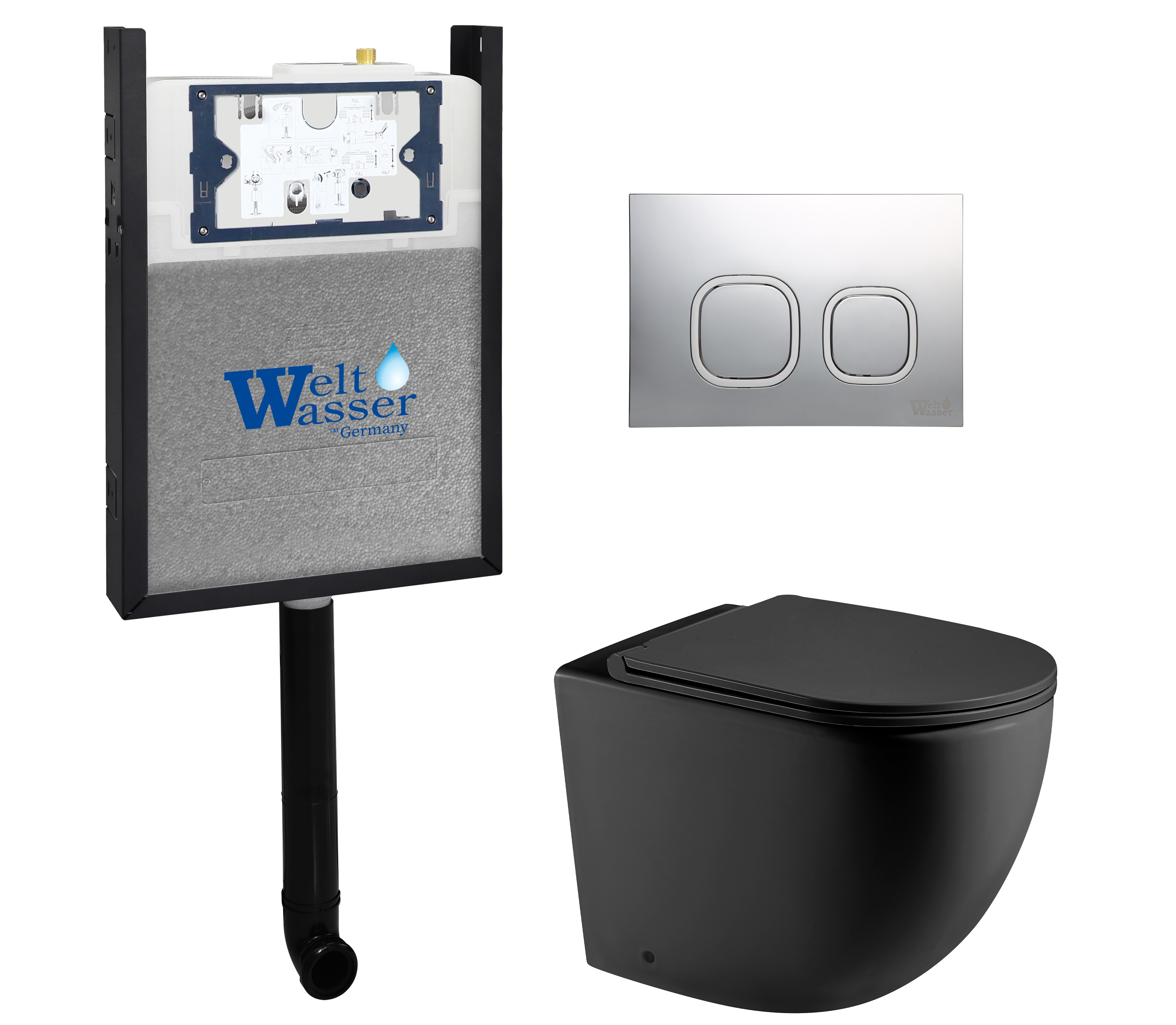 

Комплект WeltWasser 10000011795 унитаз SK Merzbach 002 MT-BL + инсталляция AMBERG 404 + кнопка Amberg RD-CR, Черный матовый, 10000011795