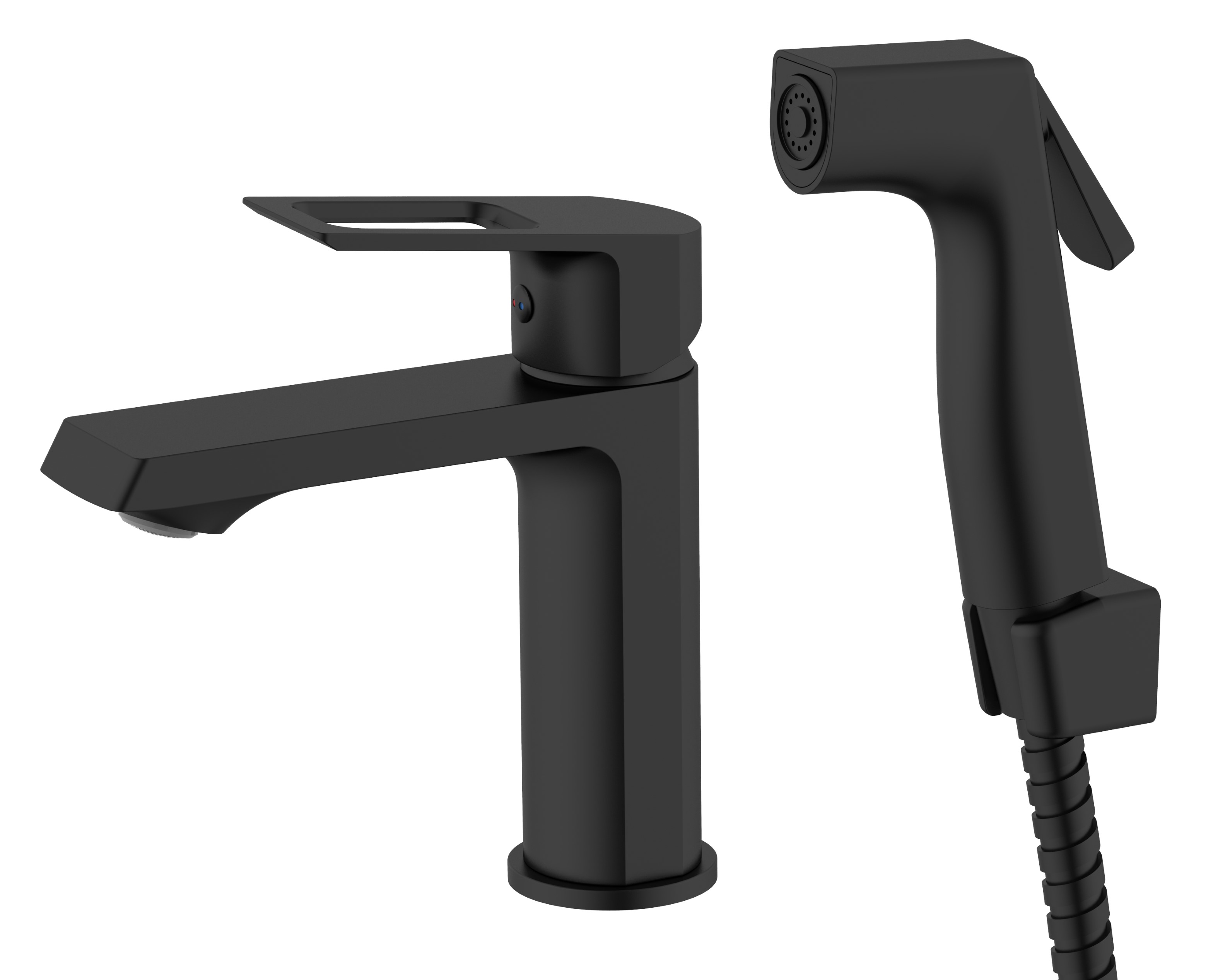 

Смеситель для раковины с гигиеническим душем VODA Surf Black SF27HB черный, SF27HB