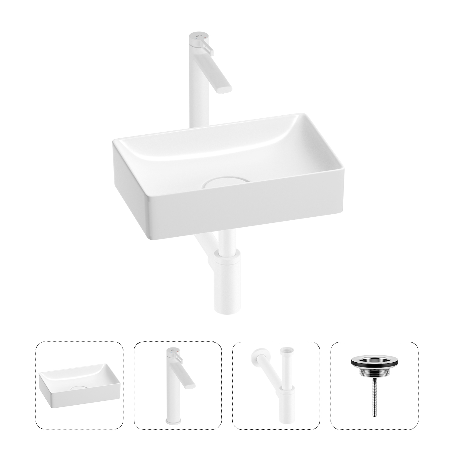 

Раковина для ванной Wellsee Pure BY Wellsee 201002530 в наборе 4 в 1, Белый, 201002530