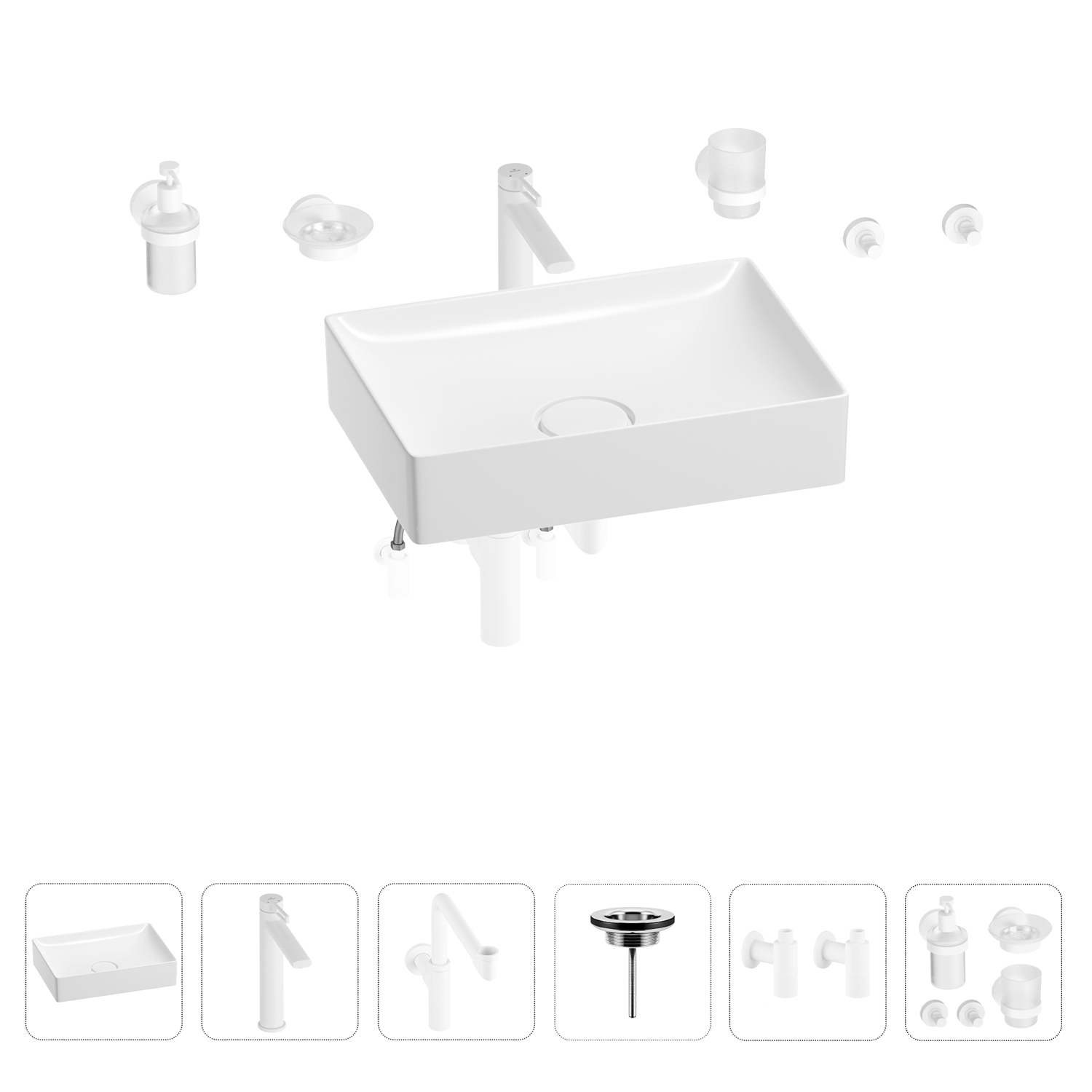 

Раковина для ванной Wellsee Pure BY Wellsee 201006440 в наборе 9 в 1, Белый, 201006440