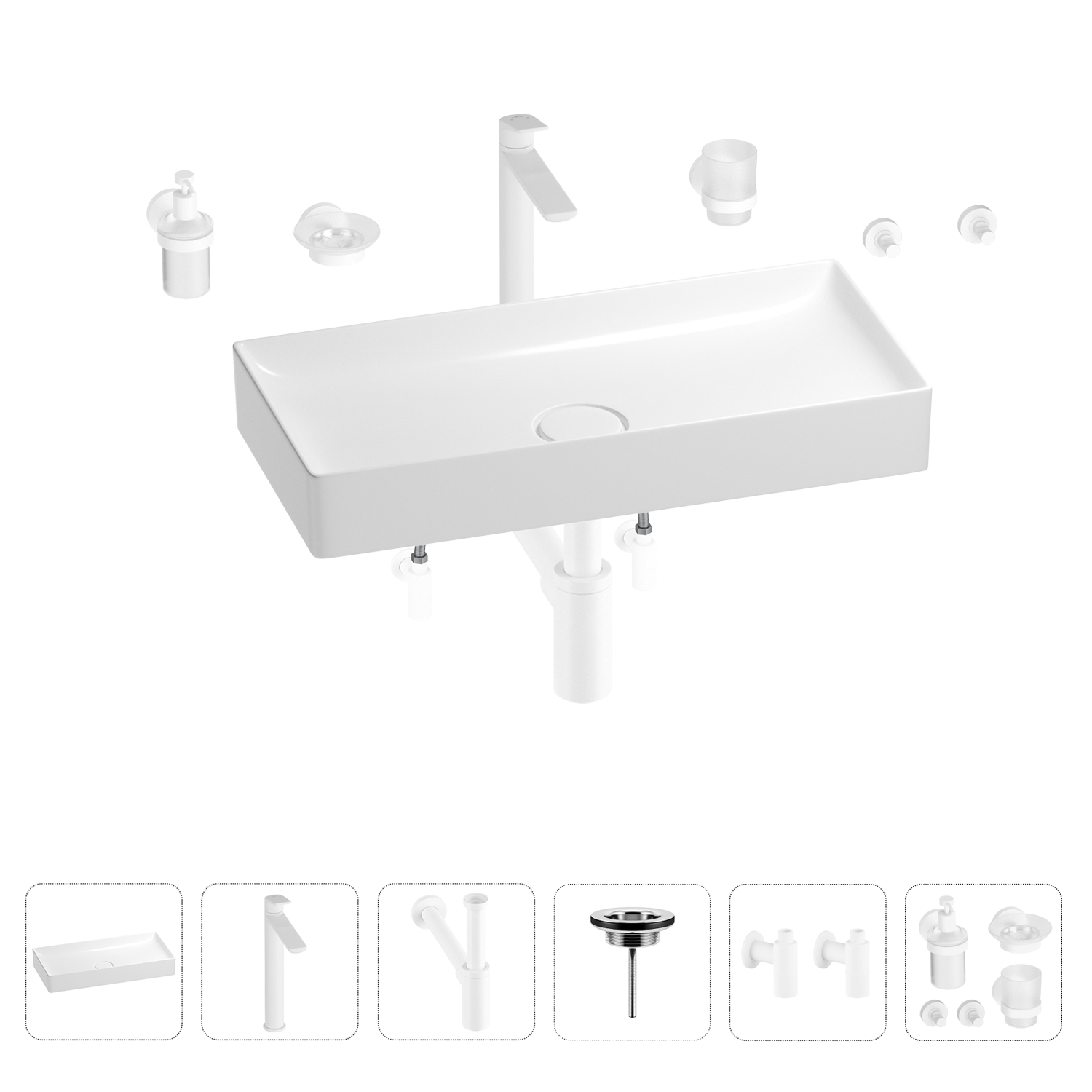 

Раковина для ванной Wellsee Pure BY Wellsee 201006455 в наборе 9 в 1, Белый, 201006455