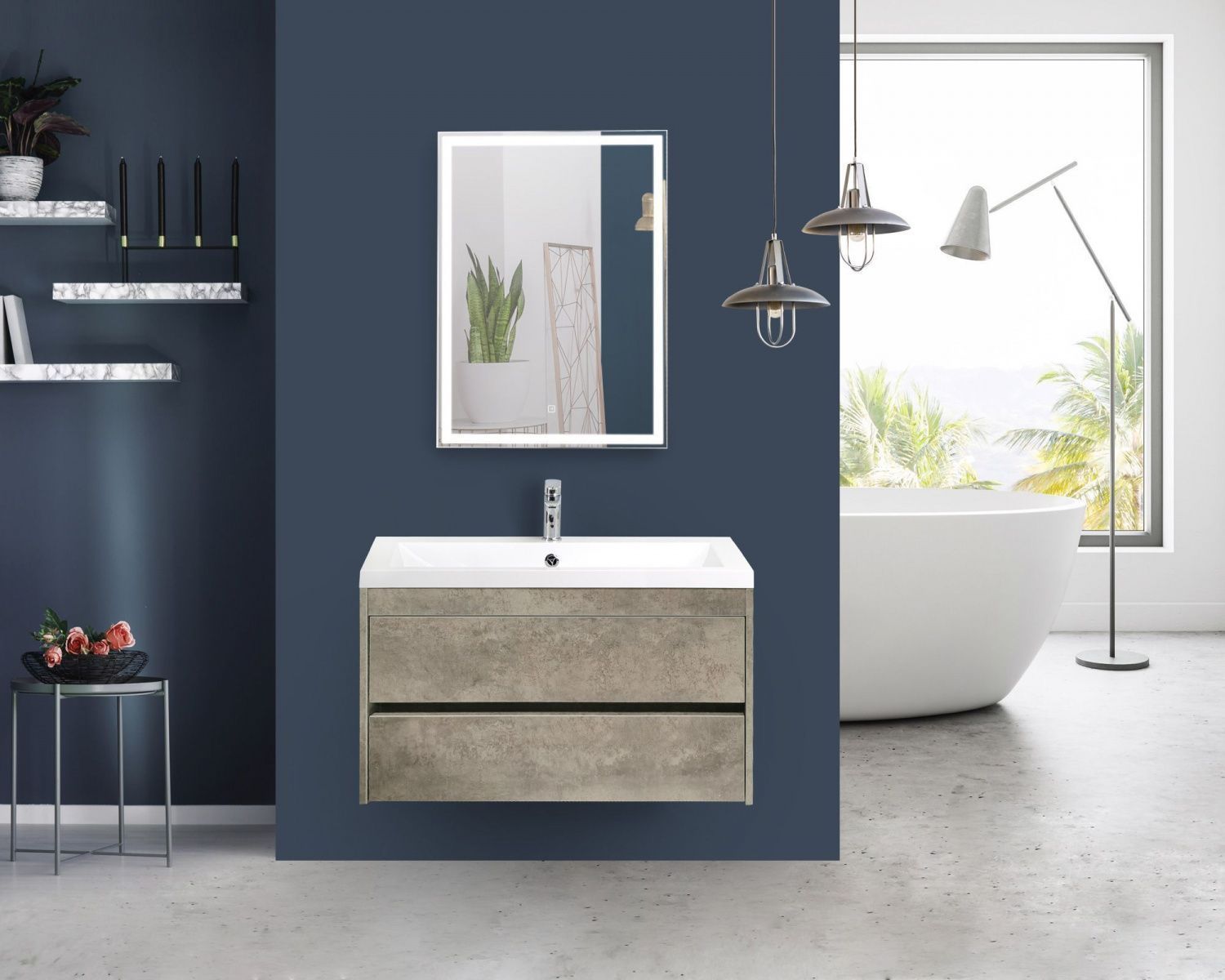 

Мебель для ванной Art&Max Family-900-2C-SO-CV Cemento Veneto, подвесная, Серый, Family-900-2C-SO-CV