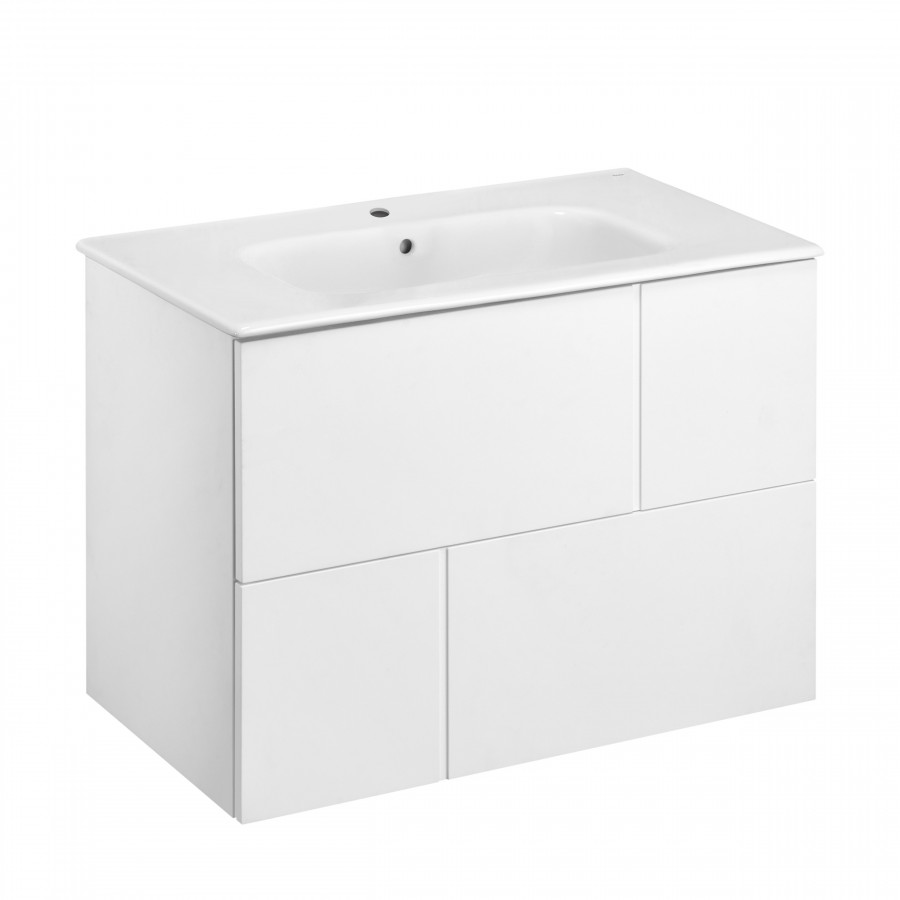 

Тумба с раковиной Roca Luna 80 подвесная, 2 ящика, белый матовый, ZRU9307765