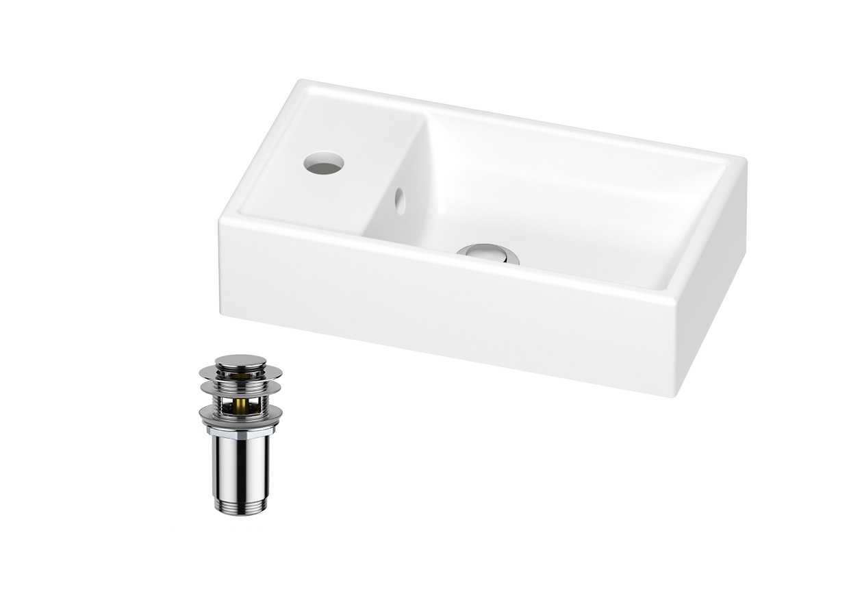 

Раковина Wellsee WC Area 202010487 40х22 с донным клапаном в цвете хром, Белый, 202010487