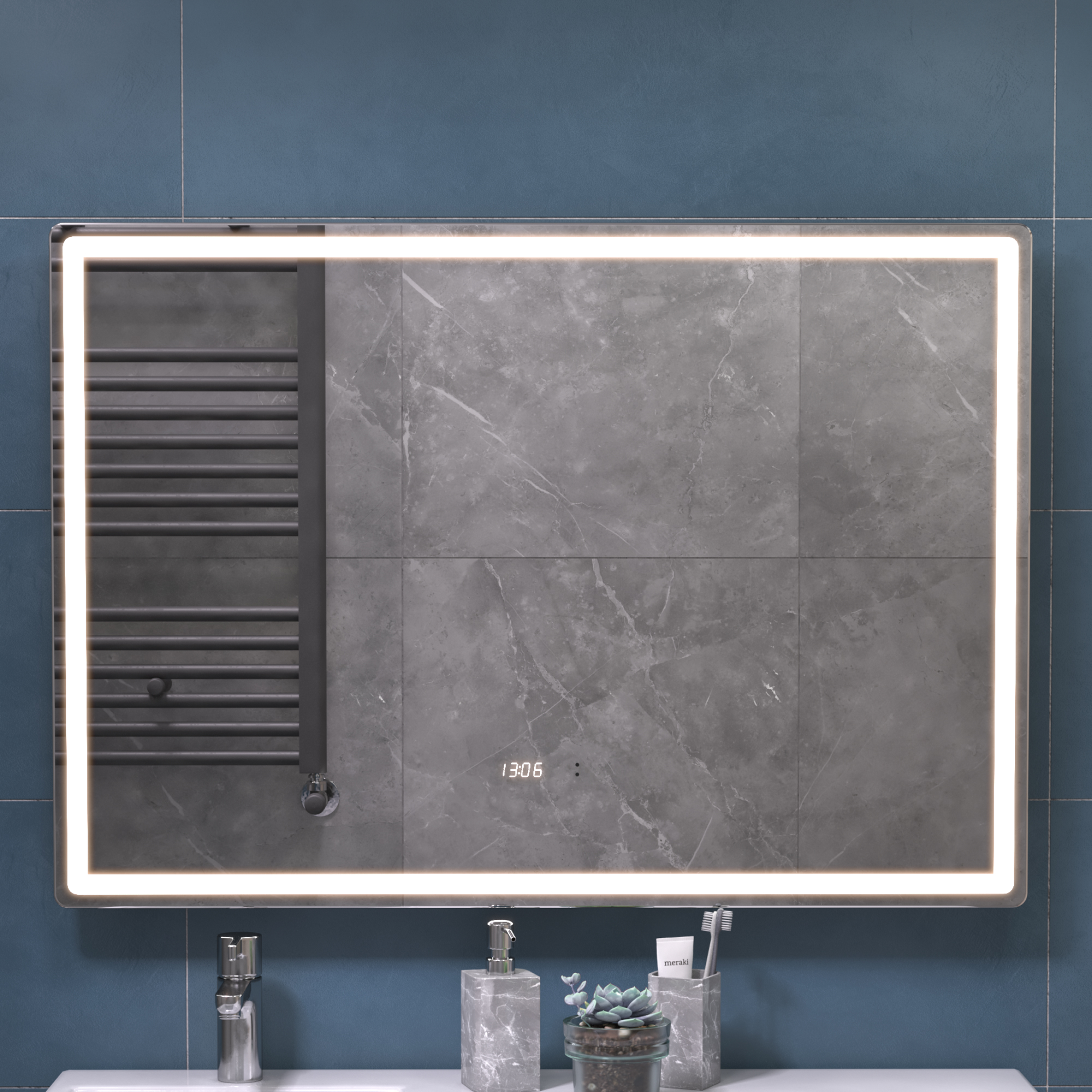 

Зеркало Vigo Geometry Luxe 100х70 с подсветкой, бесконтактное включение (на взмах), функция антизапотевания, часы, Белый, 211