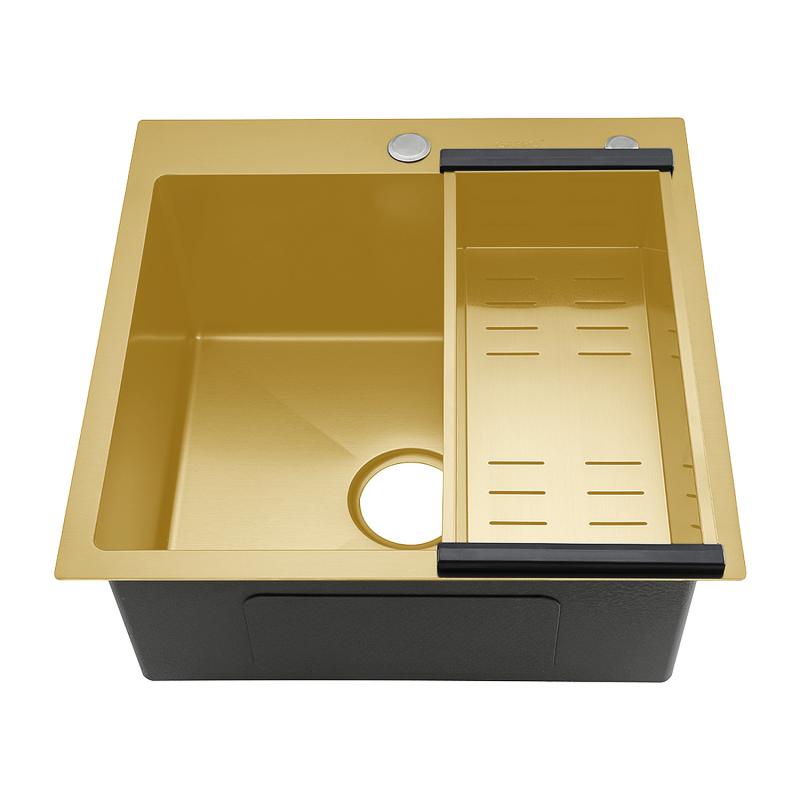 

Мойка кухонная Gappo GS5050-3 с коландером, золотой сатин, Золото матовое, GS6050