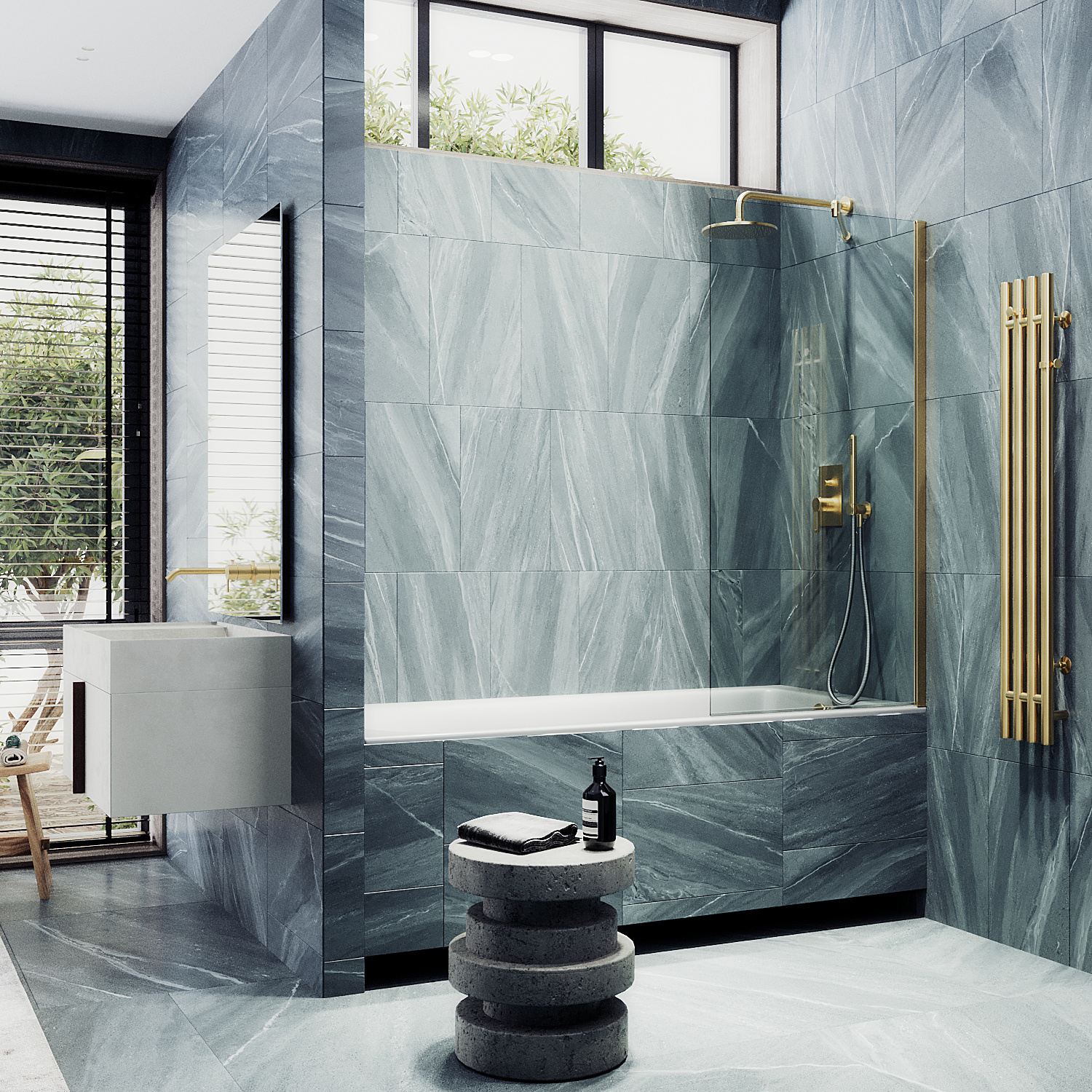 

Шторка на ванну Maybah Glass MGV-65-3ш 90х140 см, профиль золото, стекло прозрачное, MGV-65-3ш