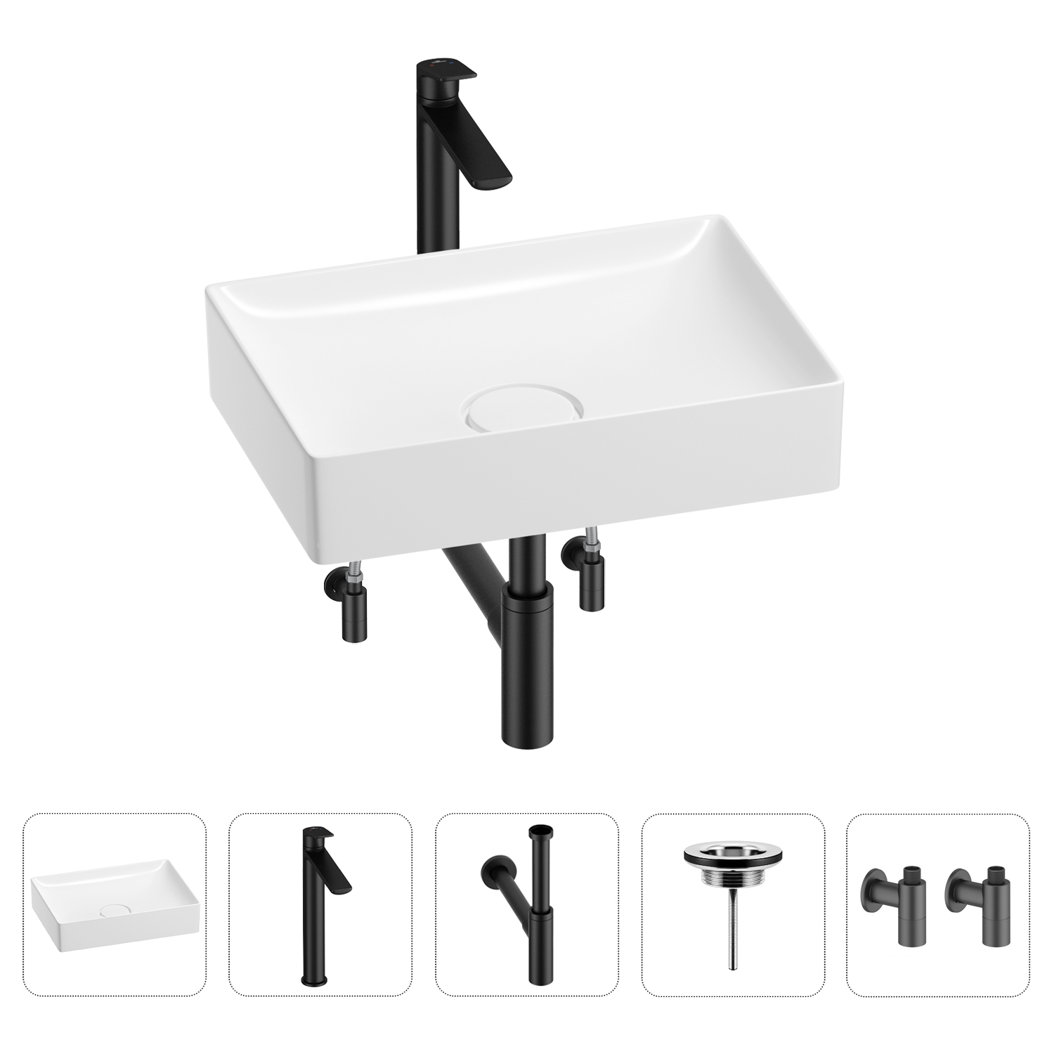 

Раковина для ванной Wellsee Pure BY Wellsee 201004407 в наборе 5 в 1, Черный, 201004407