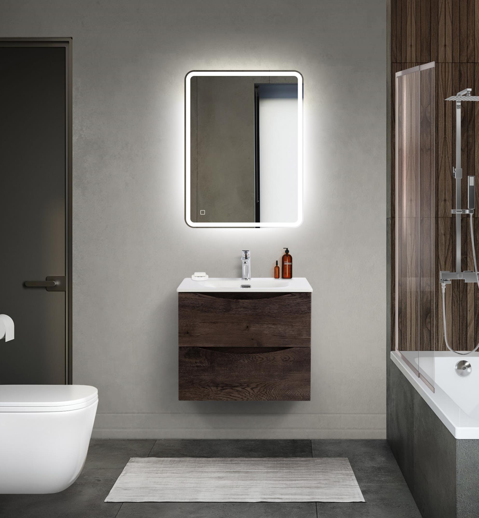 

Мебель для ванной BelBagno Marino-Cer-Mini 60 подвесная, 2 ящика, Rovere Nature Grigio, Темное дерево, MARINO-CER-MINI-600-2C-SO-RNG-P