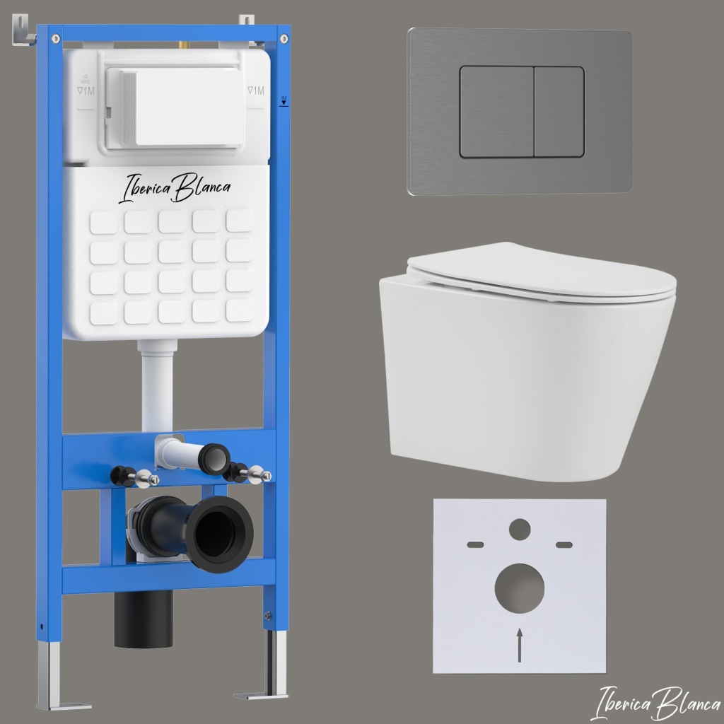 

Комплект 3 в 1 Iberica Blanca инсталляция + унитаз Burgos Alto IB.BRA.234.1B1 + кнопка смыва Inox-C IB.B011.008.000, Белый, IB001.BRA.234.1180