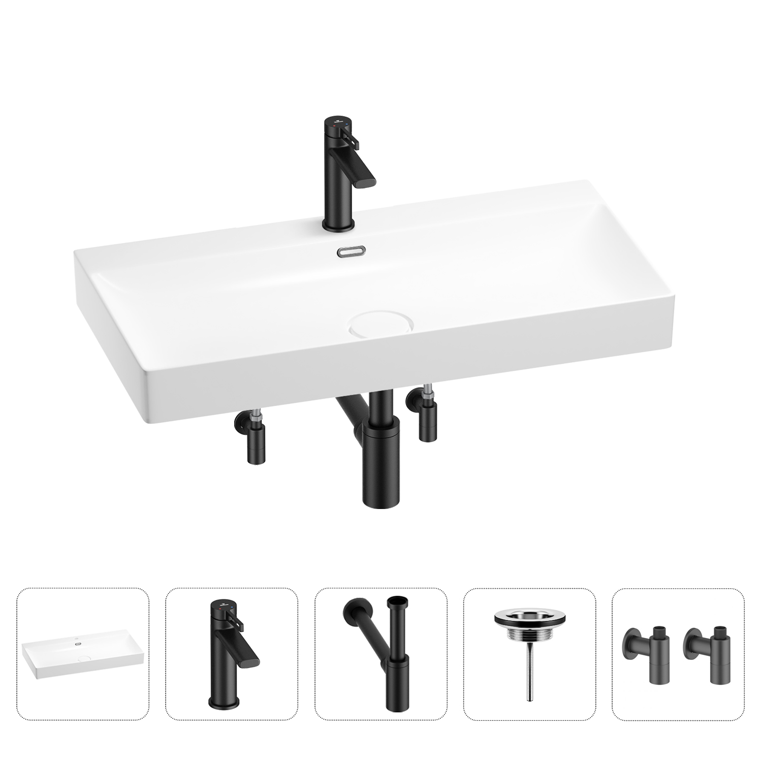 

Раковина для ванной Wellsee Bromance 201005532 в наборе 5 в 1, Черный, 201005532