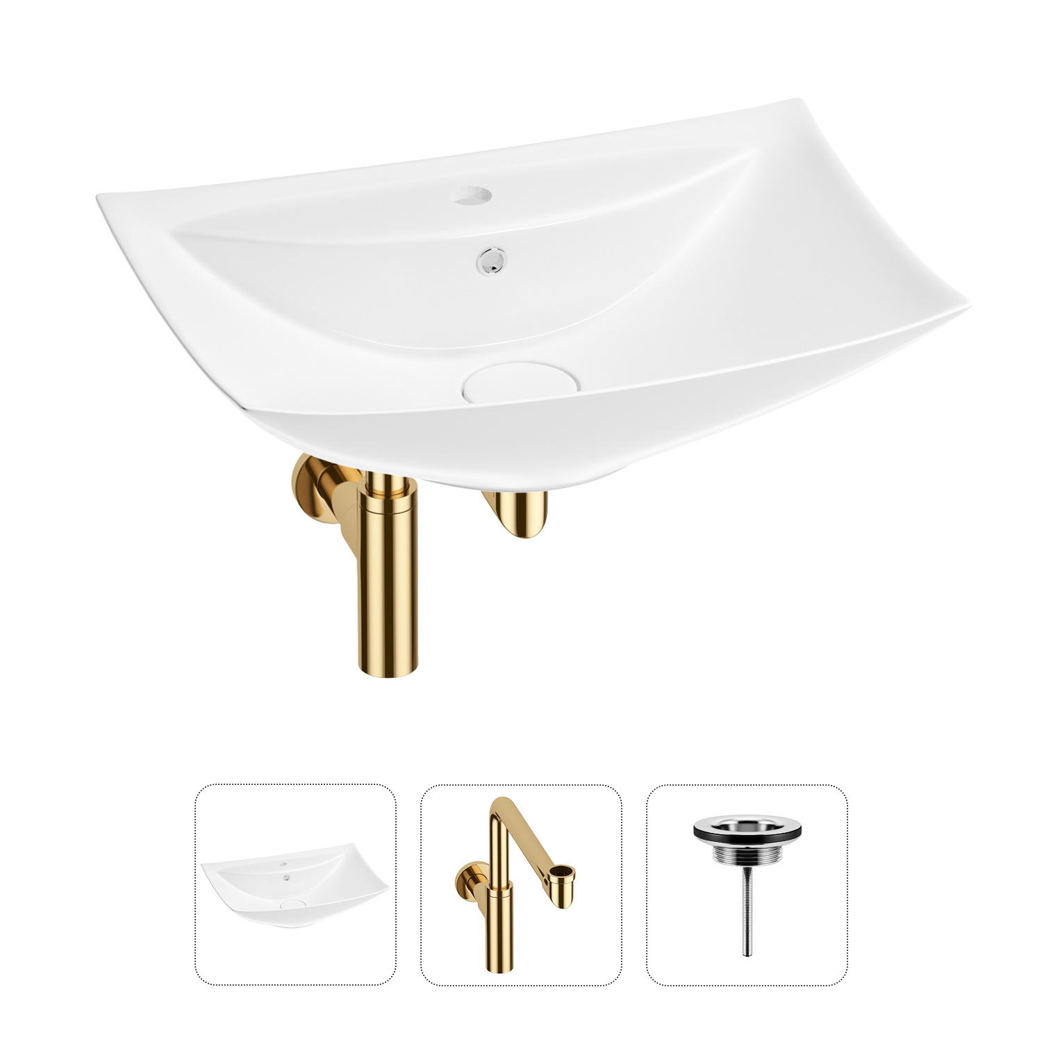 

Раковина для ванной Wellsee Cerulean 201001398 в наборе 3 в 1, Золотой, 201001398