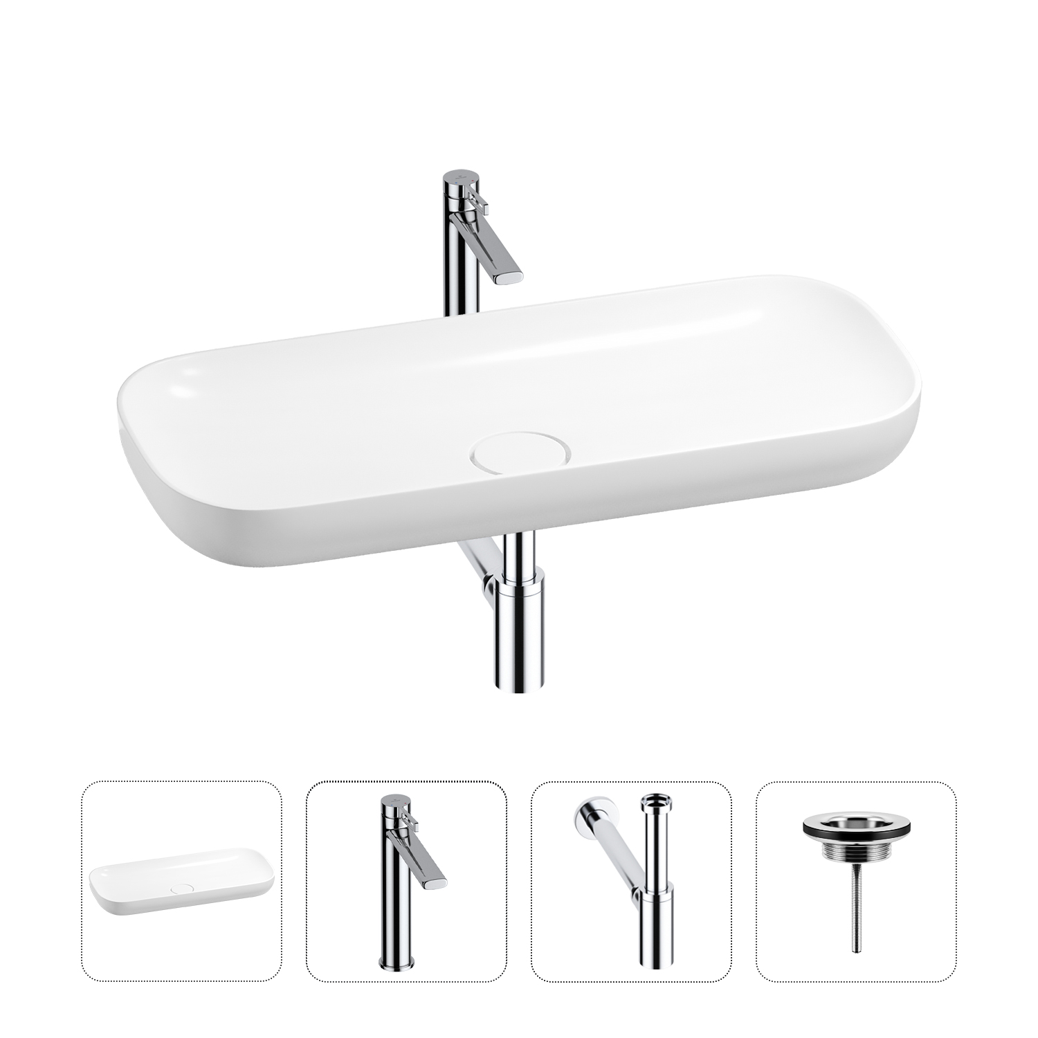 

Раковина для ванной Wellsee Croquis 201001981 в наборе 4 в 1, Нержавеющая сталь, 201001981