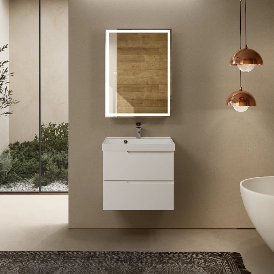 

Тумба с раковиной AQUAme S3 60 подвесная, 2 ящика, белый глянец, AQM900360WH