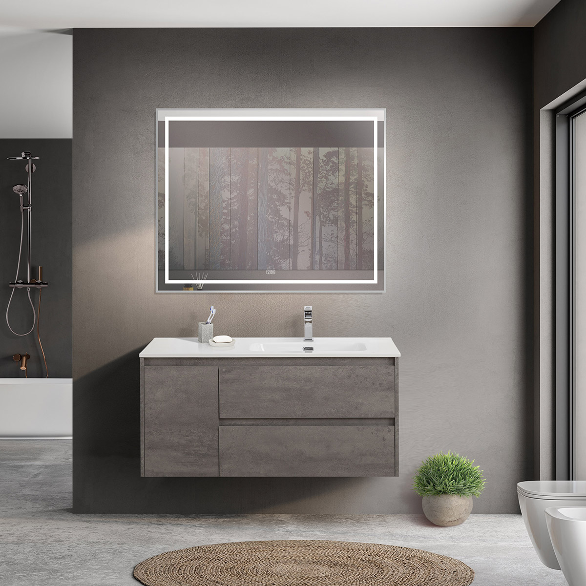 

Мебель для ванной Belbagno Kraft 100 R подвесная, Cemento Grigio, KRAFT-1000-2C-1A-SO-CG-R